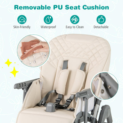 BABY JOY Foldable High Chair for Babies and Toddlers, Portable Adjustable Highchair with Footrest, Detachable Tray