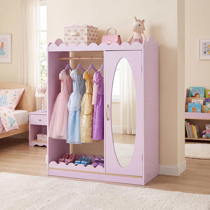Costzon Kids Dress Up Storage with Mirror Toddler Wardrobe Closet