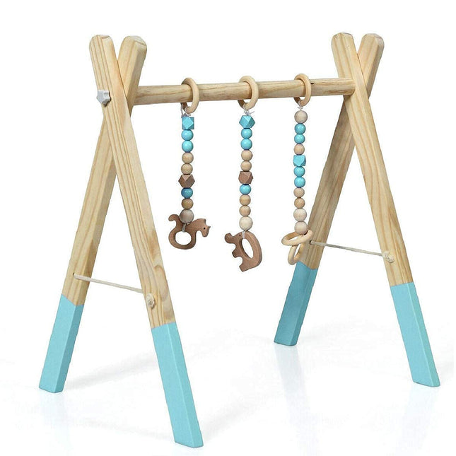 BABY JOY Portable Wooden Baby Gym, Foldable Baby Play Gym Frame, Baby Exercise Activity Gym Hanging Bar