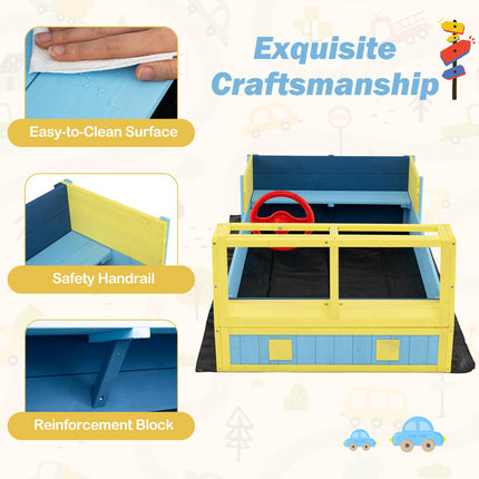 Costzon Sandbox Fir Wood Car-Theme Sand Pit