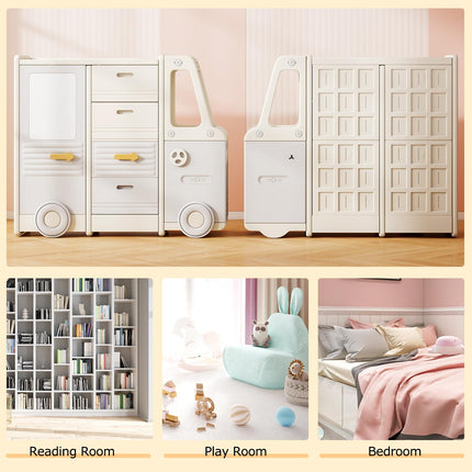 Costzon Kids Toy Storage Organizer w/ 4 Pull-Out Drawers Enclosed Cabinets & Drawing Board