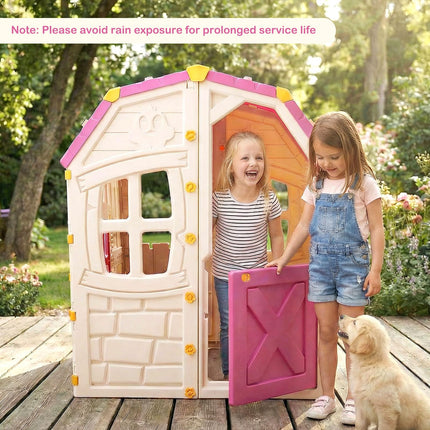Costzon Kids Outdoor Playhouse with Openable Windows and Door