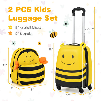 Costzon 2 Pcs Kids Luggage 16" Kids Rolling Suitcase w/ 12" Backpack