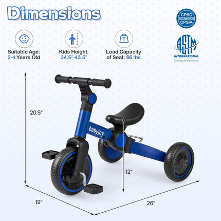 Costzon 5-in-1 Toddler Foldable Balance Bike Removable Pedals Adjustable Handlebar and Rear Wheels