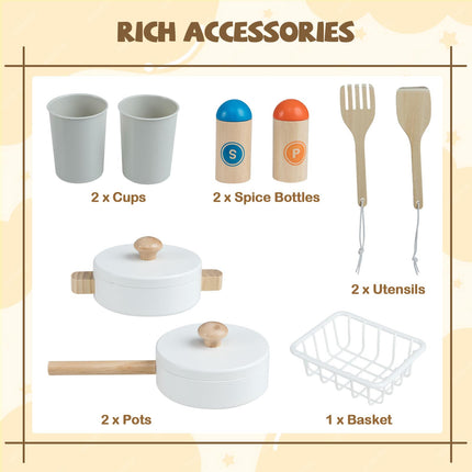 Costzon Corner Play Kitchen Wooden Toy Cooking Set