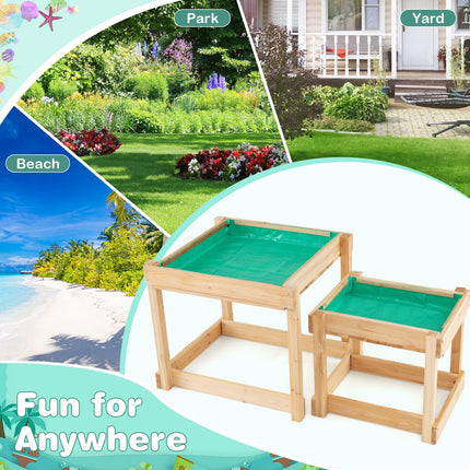Costzon Sand Table, 2 PCS Wood Kids Sensory Table with Protective Cover
