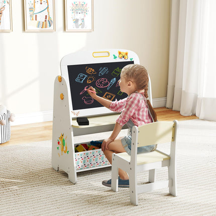 Costzon Wooden Art Table Set with Adjustable Double-Sided Magnetic Whiteboard & Blackboard