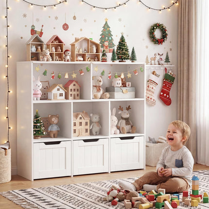 Costzon Kids Bookshelf w/5 Open Cubbies & Hidden Wheels