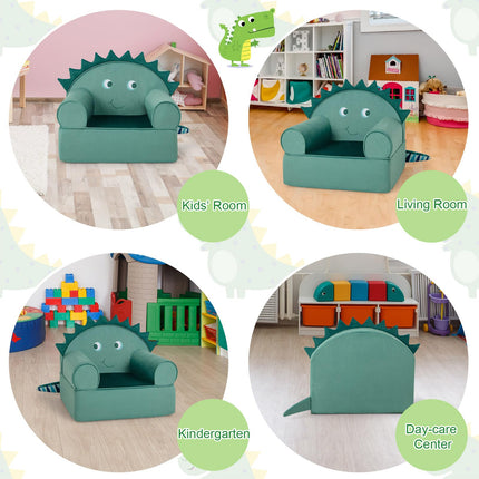 Costzon Kids Sofa, Foam Filled Armchair with Washable Velvet Cover & Soft Sponge Filling, Upholstered Sofa Chair for Preschool(Dinosaur)