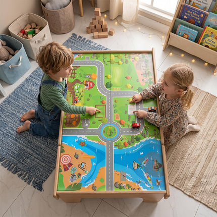 Costzon 110-Piece Wooden Train Table with Drawer for 3+ Years Old Toddlers