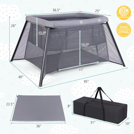 BABY JOY 2 in 1 Travel Crib, Portable Baby Playpen with Soft Washable Mattress