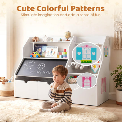 Costzon Toy Storage Organizer | Wooden Kids Bookshelf w/Flip-up Blackboard