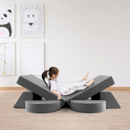 Costzon Convertible Toddler Couch, 8PCS Kids Modular Play Sofa w/Detachable Cover for Playroom