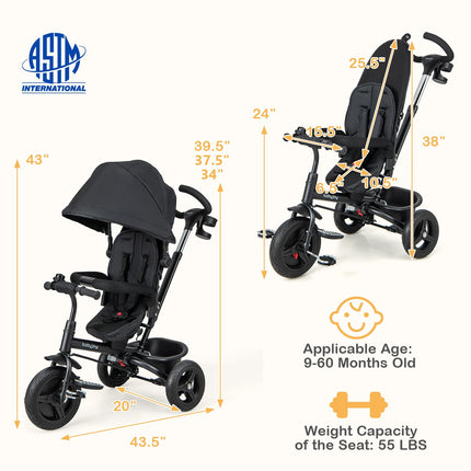 6 in 1 Trike for Toddler Adjustable Canopy 5-Point Safety Belt (43.5" x 20" x 43")