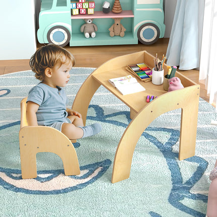 Costzon Kids Table and Chairs, Wooden Activity Desk and Chair with Wide Tabletop, 23.5” x 23.5” x 19.5”