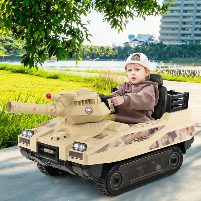 Costzon Kids Ride On Tank, 12V 12AH Battery Powered Toy Tank w/Rubber Tracks
