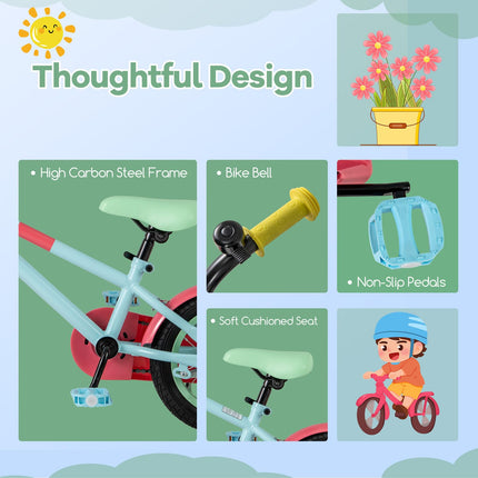 BABY JOY Colorful Macarons Kids Bike, 14 Inch Sporty Children's Bicycle with Training Wheels