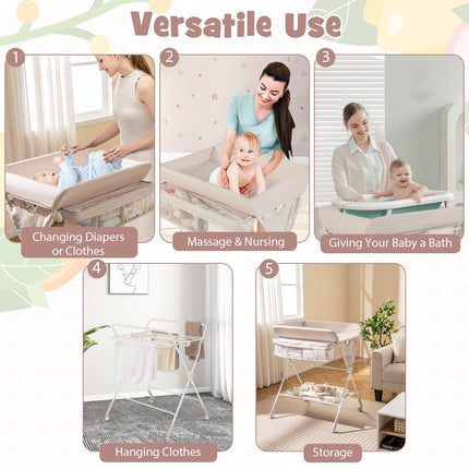 BABY JOY Portable Baby Changing Table, Foldable Diaper Changing Station with Wheels