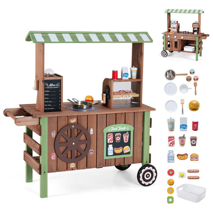 Costzon Wooden Grocery Store Playset | Pretend Play Market Stand Food Cart