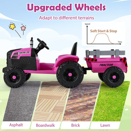 Costzon 24V Ride on Tractor with Detachable Trailer