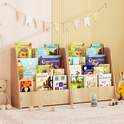 Costzon 4-Tier Kids Bookshelf, Front Facing Children Bookcase with Deep Compartments