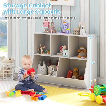 Costzon Toy Organizers and Storage with Bookshelf, Wooden 5 Cubby Children's Book Shelf Toy Storage Cabinet