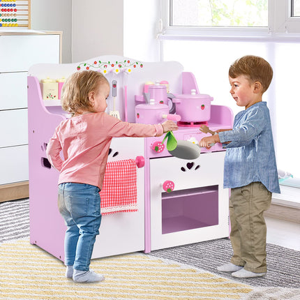 Costzon Kids Kitchen Playset Wooden Pretend Little Chef Cooking Toy Set with Sink