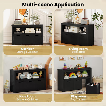 2-Tier Kids Bookshelf with 3 Movable Drawers and Open Shelf