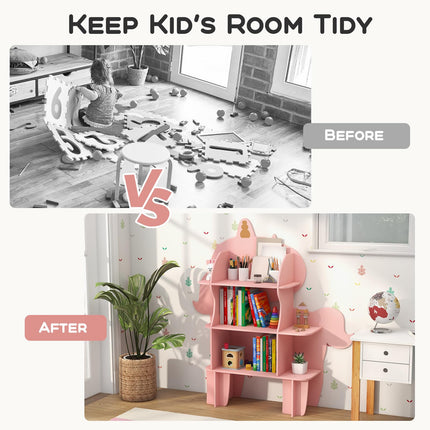 Costzon Unicorn Kids Bookshelf, 3-Tier Toddler Montessori Shelf Book Rack, Toy and Book Storage for Kids