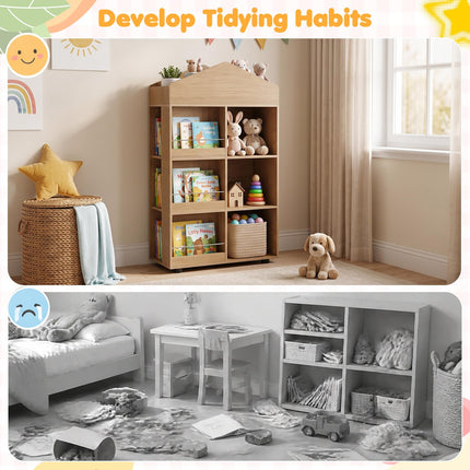 Costzon Kids 4-Tier Bookshelf with 10 Toy Storage Organizer