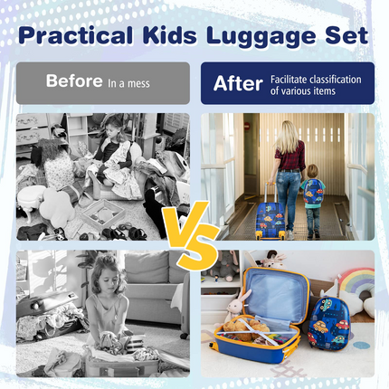 BABY JOY 2 PC Kids Carry On Luggage Set, 12" Backpack & 18" Toddler Suitcase