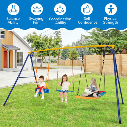 Costzon 660 lbs Swing Sets for Backyard, 3-in-1 Heavy Duty Extra Large Metal Swing Frame with Platform Swing