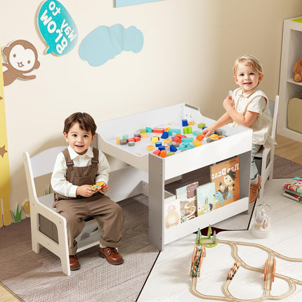 Costzon Kids Table and Chairs, 4 in 1 Wooden Activity Desk Set, Toddler Table and Chair Set