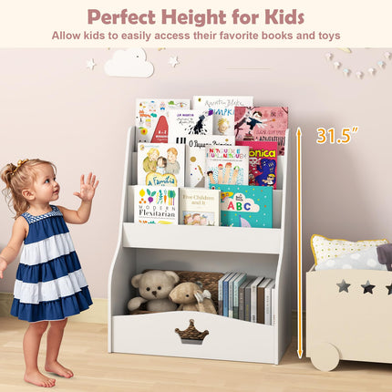 Costzon Kids Bookshelf and Toy Storage, 3-Tier Toddler Bookshelf with Large Storage Cubby
