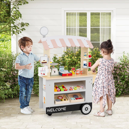 Costzon Toddler Pretend Market Stand Shop Play Set w/ 30PCS Play Toy