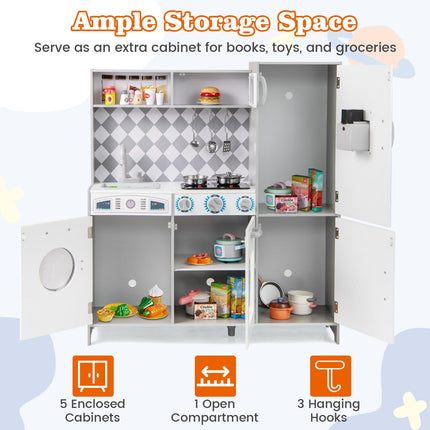 Costzon Play Kitchen for Kids, Wooden Toy Kitchen Set with Ice Maker