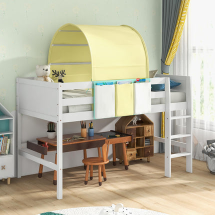 Costzon Twin Size Loft Bed, Playhouse Bed Frame with Tower