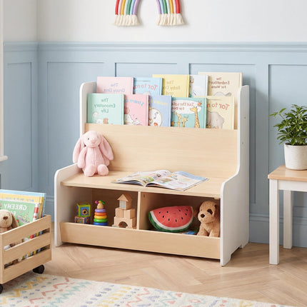 Costzon Kids Reading Nook with Bench Toy Storage Organizer Bookshelf