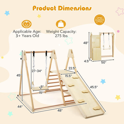 Costzon Indoor Jungle Gym, 5-in-1 Foldable Montessori Climbing Toys for Toddlers w/Double-Sided Slide, Indoor Wooden Playground Climber Playset