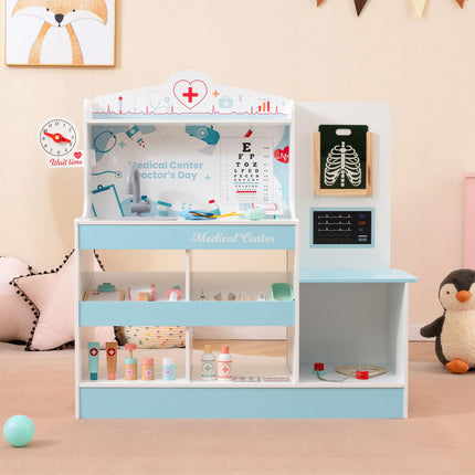 Costzon 2 in 1 Wooden Doctor Playset Role Play Medical Toy w/24 Medical Accessories