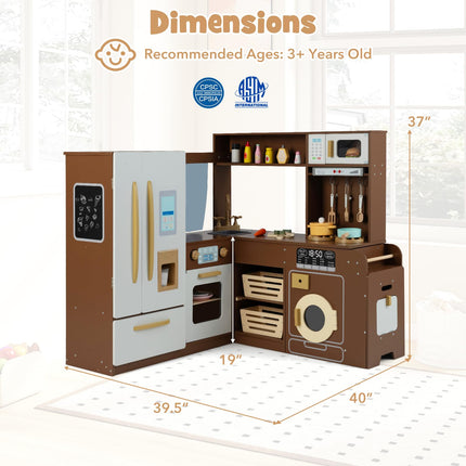 Costzon Corner Kitchen Playset Kitchen Toy Set w/Real Lights & Sounds