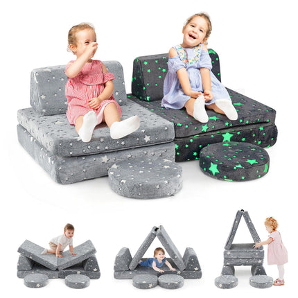 Costzon Kids Couch Set Convertible, Toddler Chair Glow in The Dark, Folding Children Sofa Couch