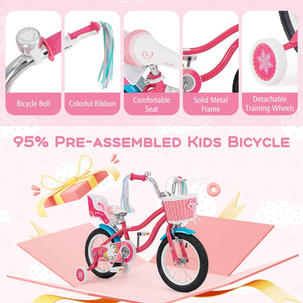 BABY JOY Kids Bike,  95% Pre-Assembled Girls Bike for 3-8 Years Old
