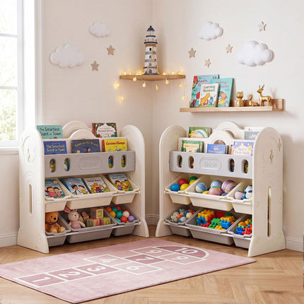 Costzon Kids Bookshelf & Toy Storage Organizer | Space-Themed HDPE Corner Book Case