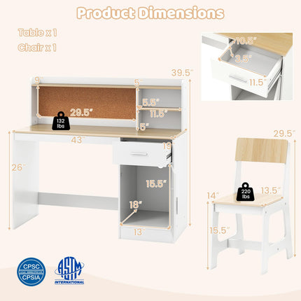 Costzon Kids Desk and Chair Set Wooden Student Writing Desk Set