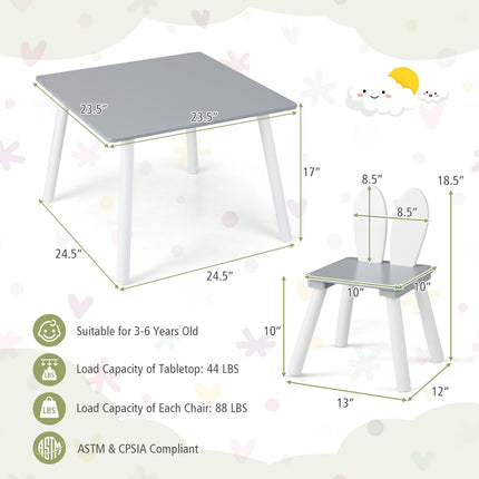 Costzon Kids Table and Chair Set, 3 Pieces Wooden Activity Play Table & 2 Cute Rabbit, Solid Wood Legs