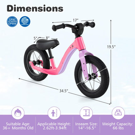 BABY JOY 12-Inch Balance Bike, Magnesium Alloy Frame Toddler Bike, No Pedal Training Bicycle for 3+ Years Old Baby