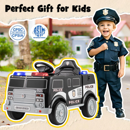 Costzon Ride on Police Car, 12V Battery Powered Electric Cop Cars for Kids w/3 Speeds, Megaphone