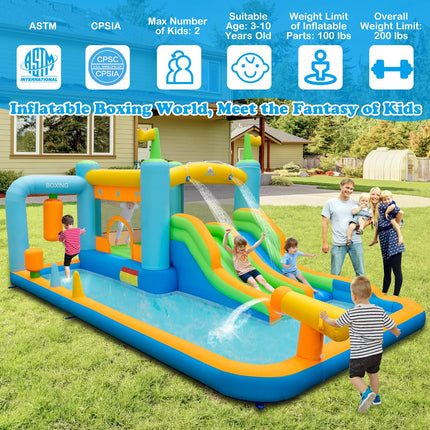 BOUNTECH Inflatable Water Slide, Boxing Themed Water Bounce House with Double Waterslides for Kids Backyard