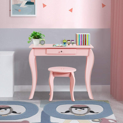 Costzon Kids Vanity Table 2 in 1 Detachable Design with Dressing Table and Writing Desk